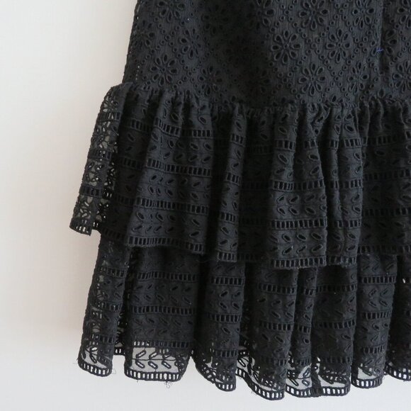 PHILOSOPHY DI LORENZO SERAFINI Broderie Anglaise Lace Ruffle Tiered Black Dress - Picture 13 of 15